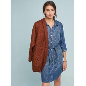 CLOTH & STONE By ANTHROPOLOGIE Chambray Button Up Shirt Dress blue Floral Print